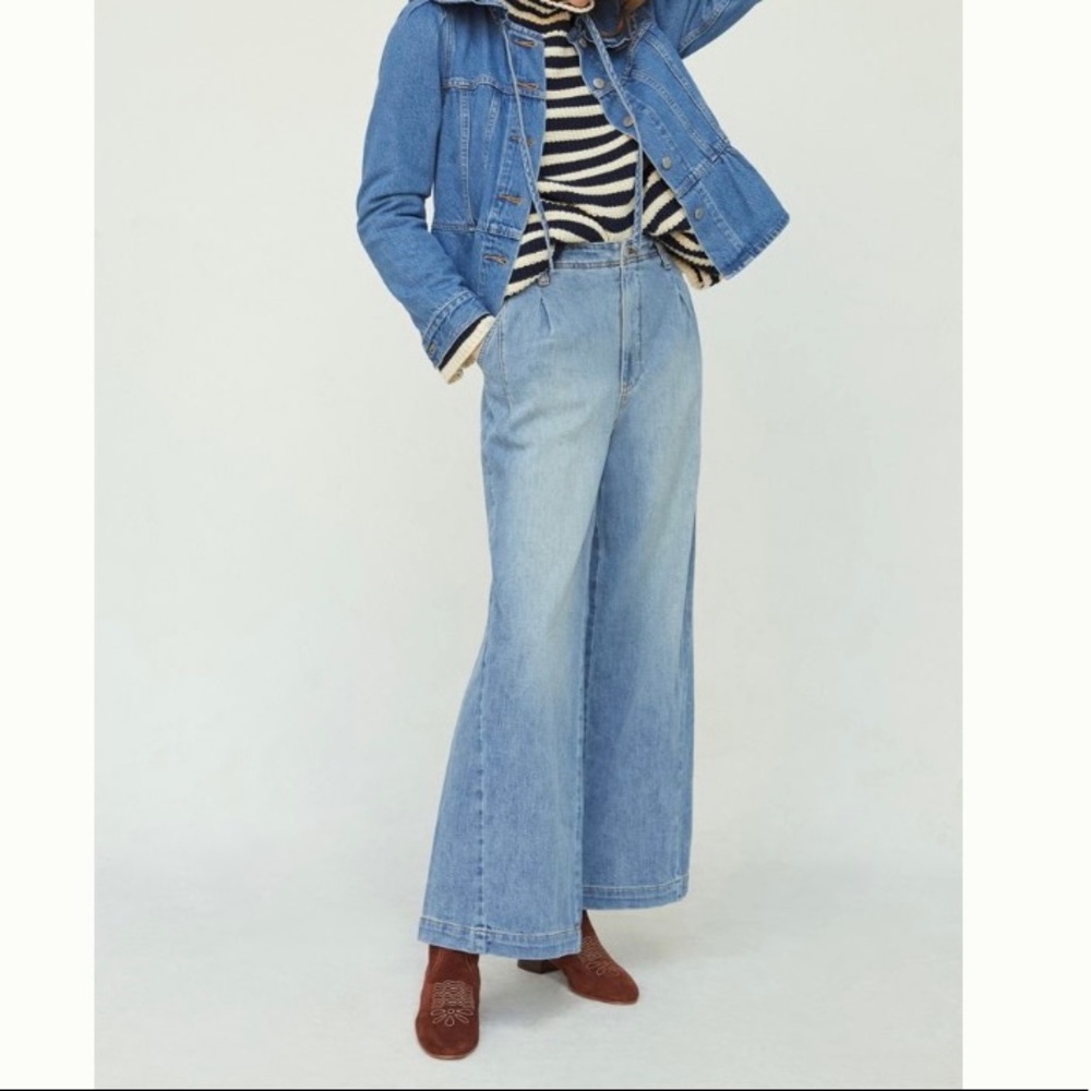 Pilcro Striped Trouser Jeans- wide leg- size 27- light wash